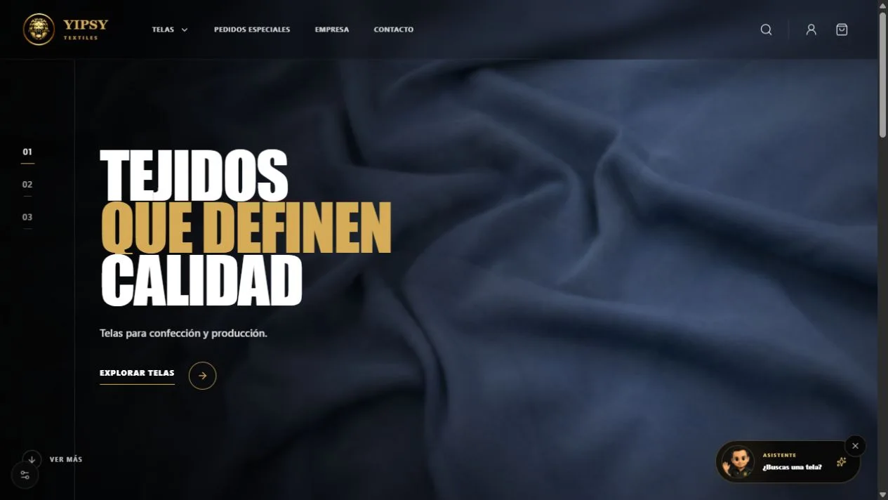 Captura real de la web de Textiles Yipsy y su catálogo de telas